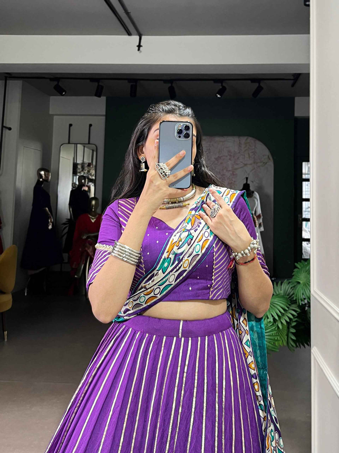 Purple Pure Soft Pure Pure Chanderi Zari Weaving Work Navratri Chaniya Choli