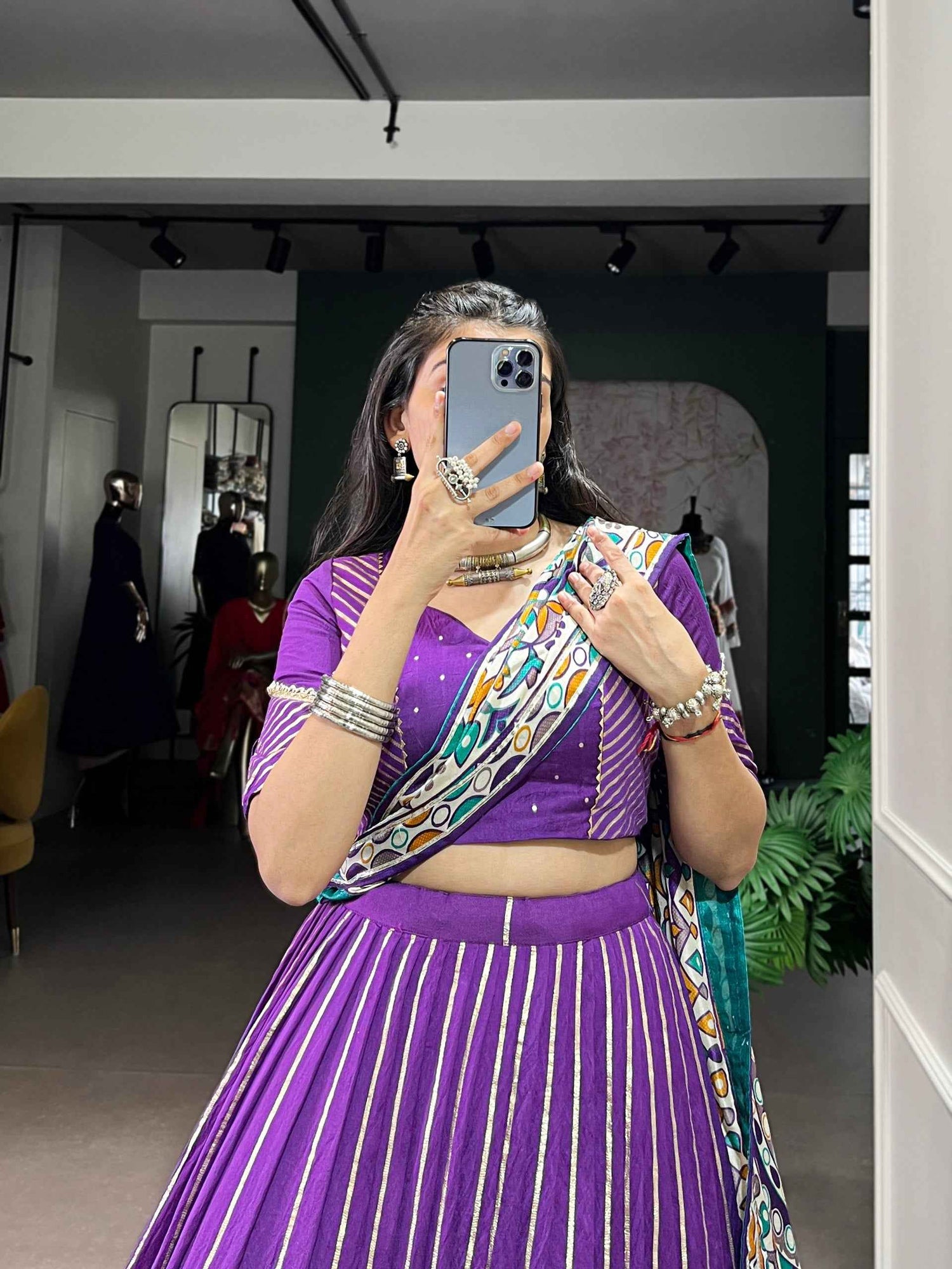 Purple Pure Soft Pure Pure Chanderi Zari Weaving Work Navratri Chaniya Choli