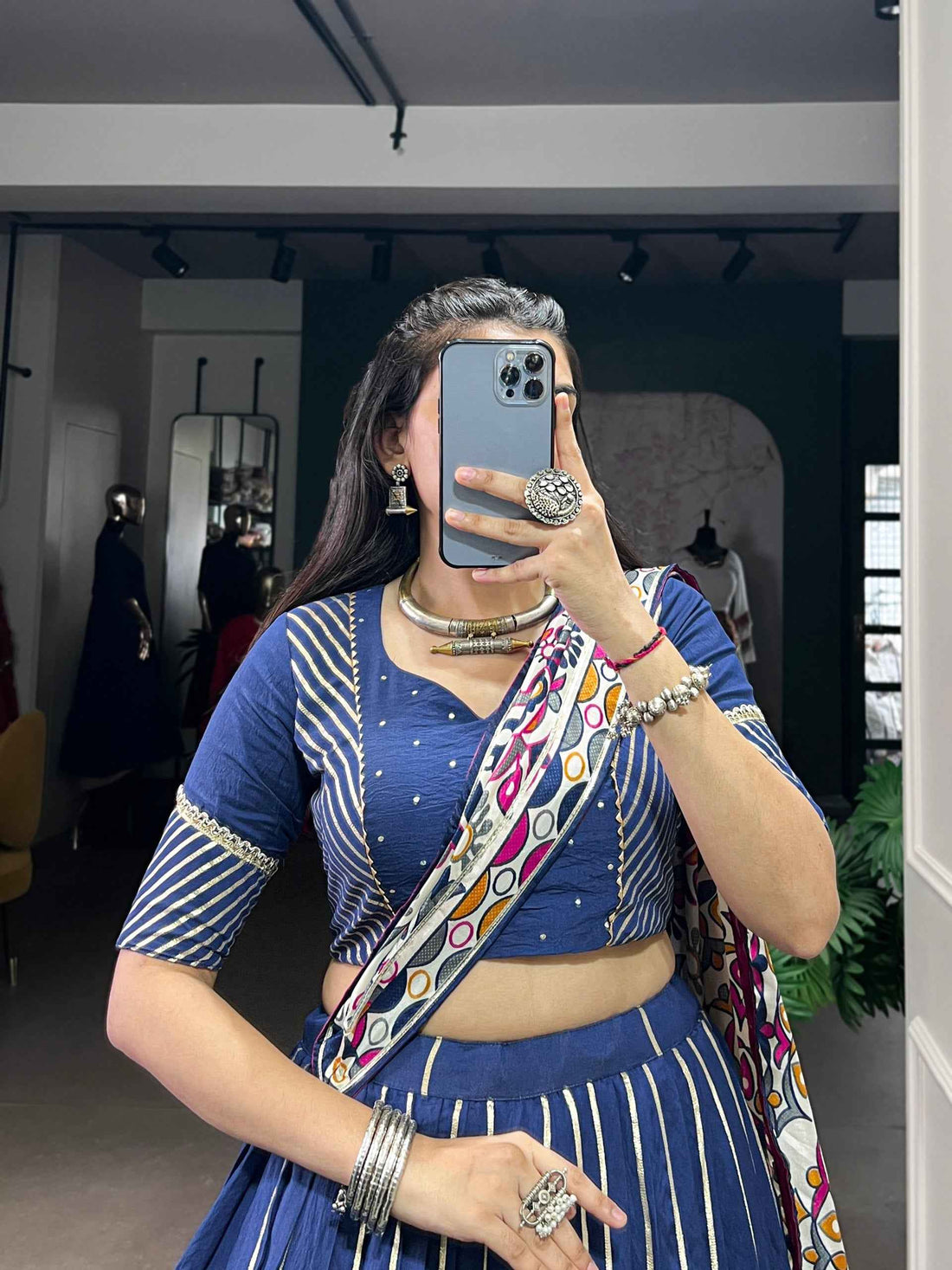 Firozi Pure Soft Pure Pure Chanderi Zari Weaving Work Navratri Chaniya Choli