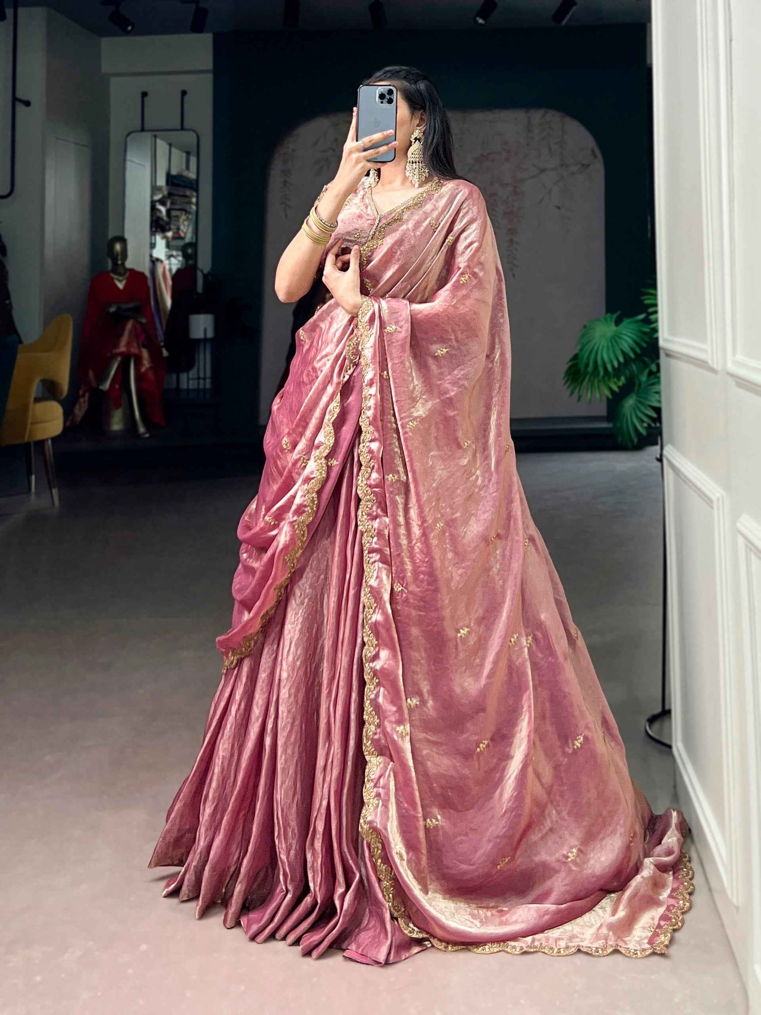 Pink Pure Soft Frendy Silk Sequins &amp; Thread Embroidery Work Lehenga Choli