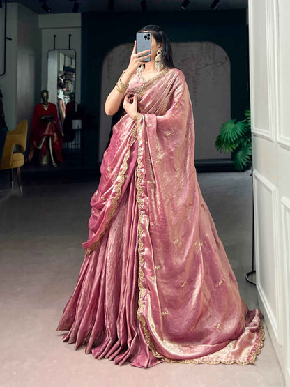 Pink Pure Soft Frendy Silk Sequins &amp; Thread Embroidery Work Lehenga Choli