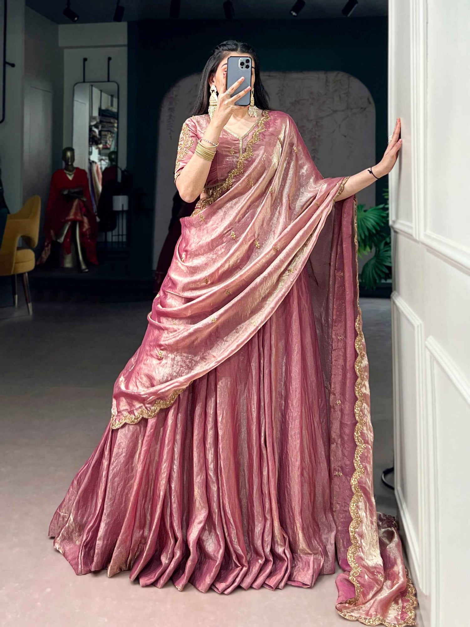 Pink Pure Soft Frendy Silk Sequins &amp; Thread Embroidery Work Lehenga Choli