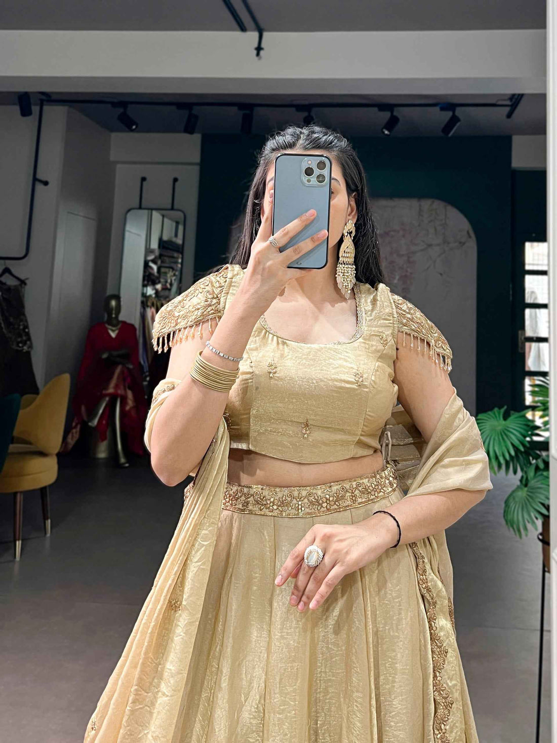 Cream Pure Soft Frendy Silk Sequins &amp; Thread Embroidery Work Lehenga Choli