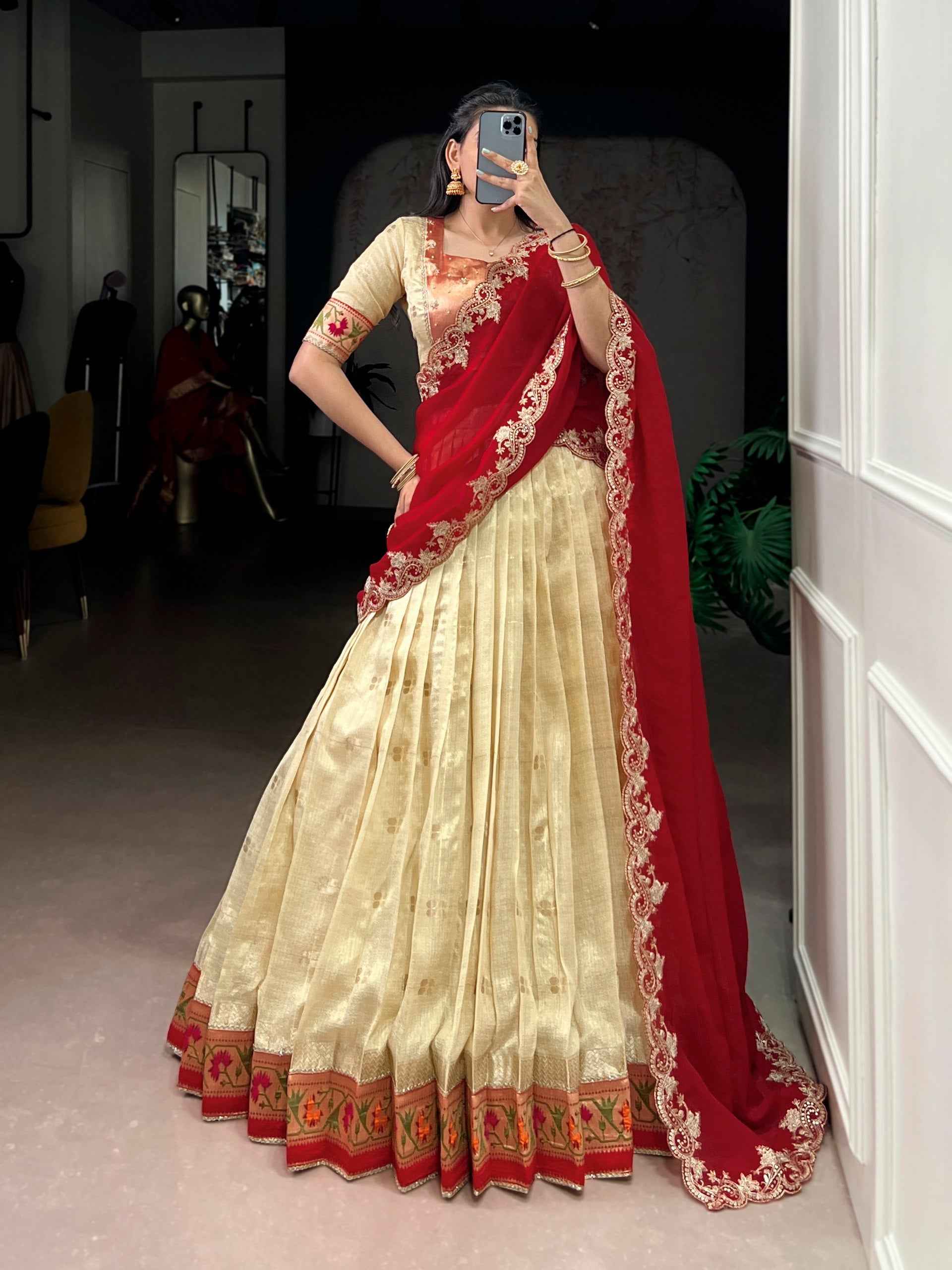 Yellow Pure Soft Slub Kota Zari Weaving Work Paithani Lehenga Choli