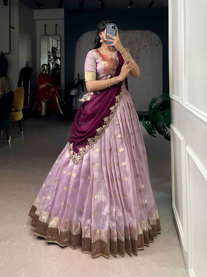 Pink Pure Soft Slub Kota Zari Weaving Work Paithani Lehenga Choli