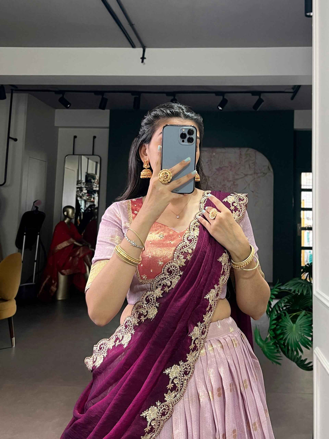 Pink Pure Soft Slub Kota Zari Weaving Work Paithani Lehenga Choli