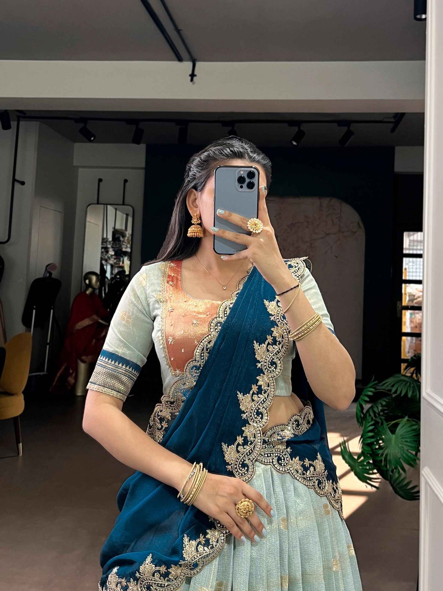 Sky Blue Pure Soft Slub Kota Zari Weaving Work Paithani Lehenga Choli
