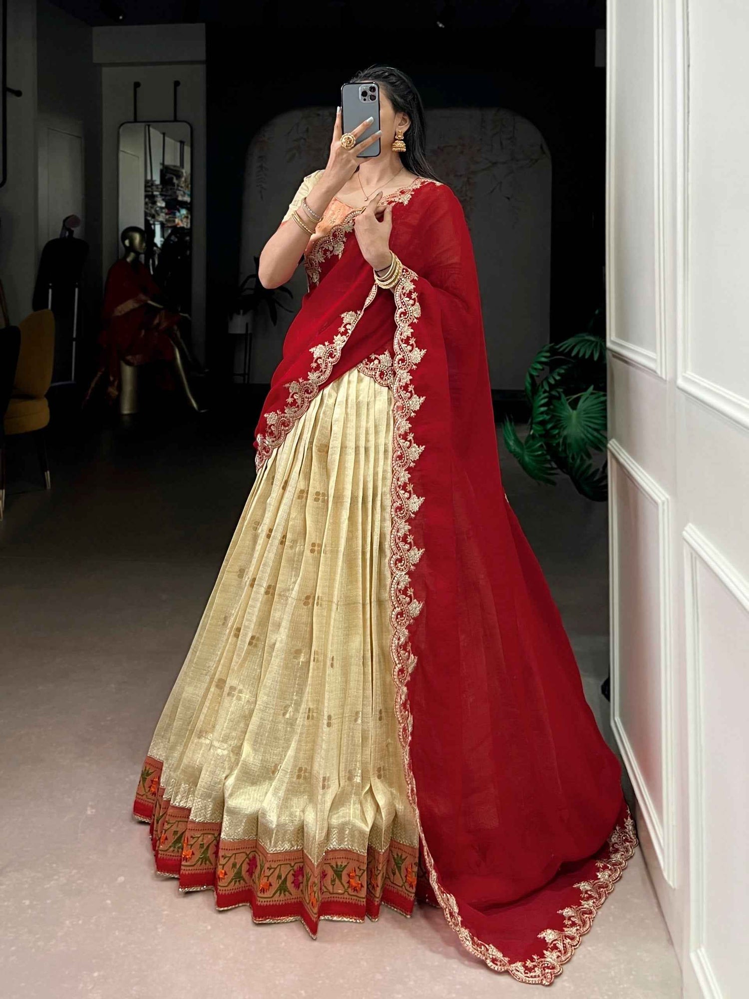 Yellow Pure Soft Slub Kota Zari Weaving Work Paithani Lehenga Choli