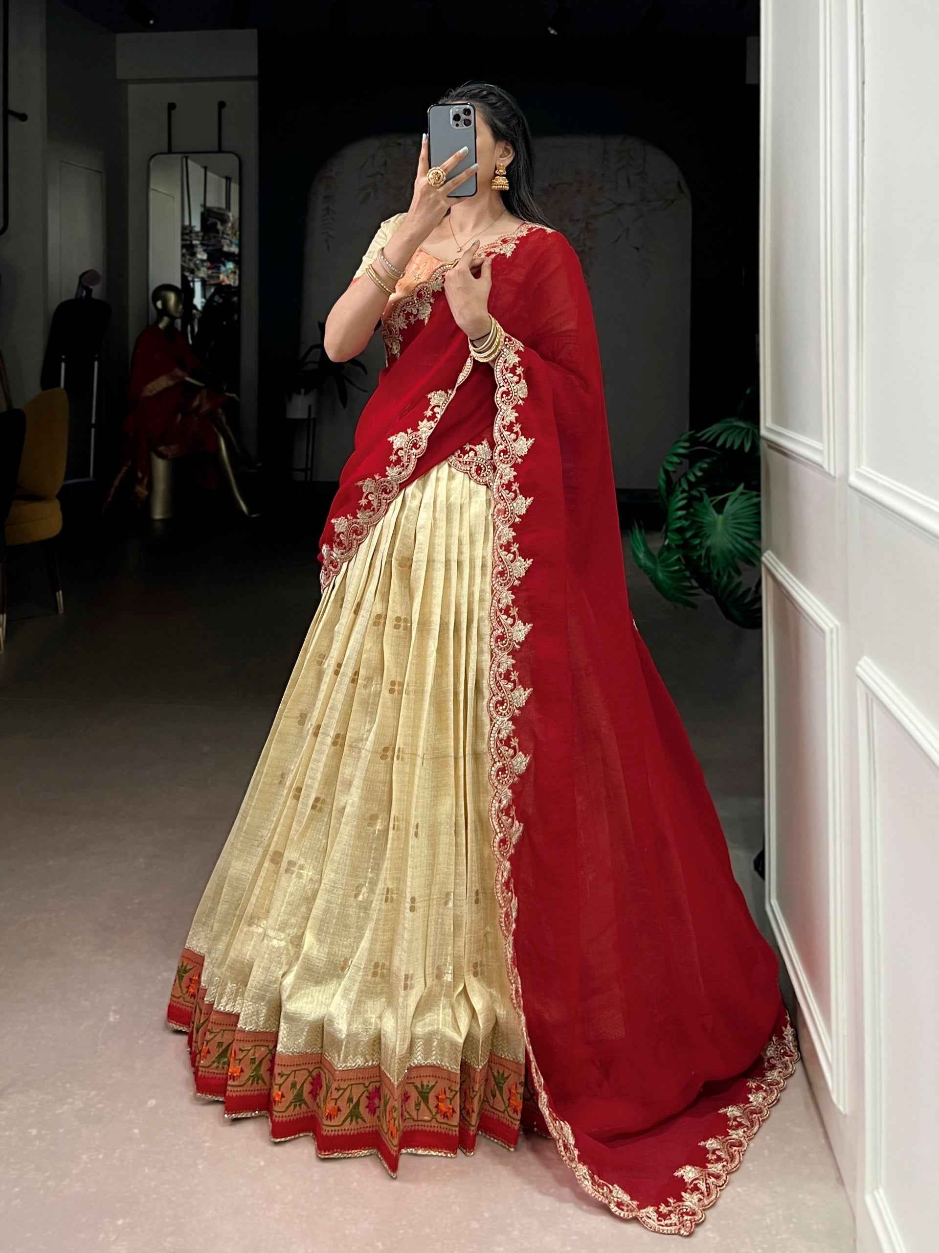 Yellow Pure Soft Slub Kota Zari Weaving Work Paithani Lehenga Choli