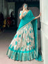 Teal Pure Soft Dola Chex Floral Printed With Zari Weaving Work Lehenga Choli