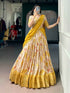 Yellow Pure Soft Dola Chex Floral Printed With Zari Weaving Work Lehenga Choli
