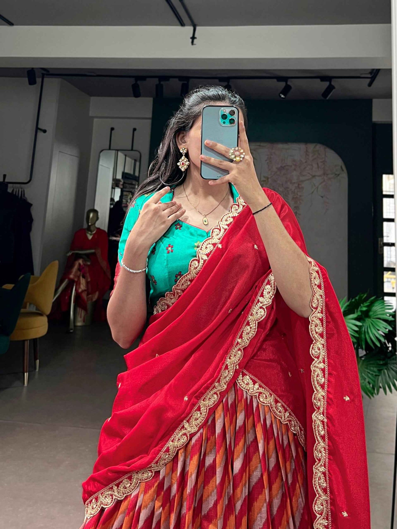 Red Pure Soft Tasar Silk Leheriya Print With Zari Weaving Work Lehenga Choli