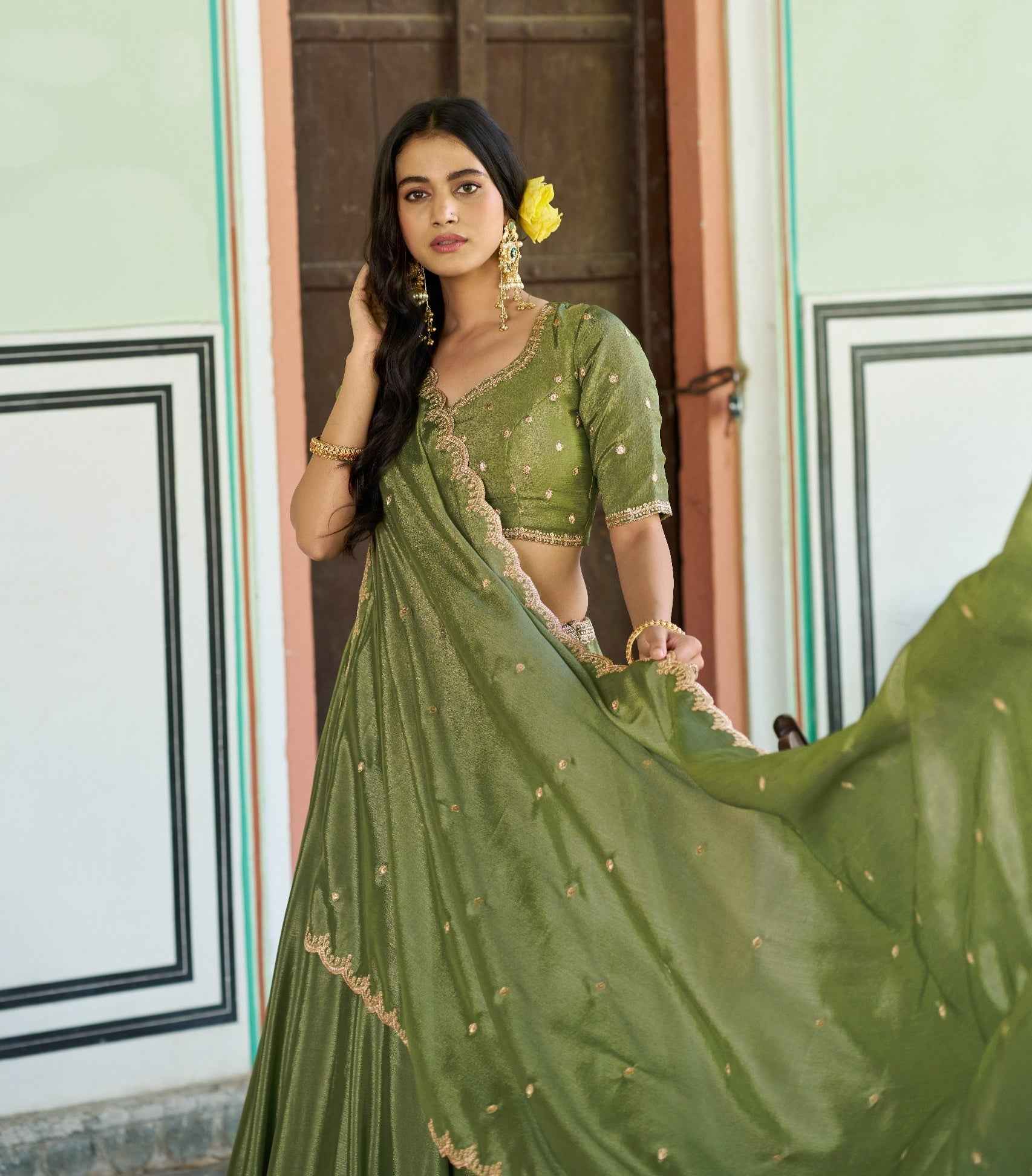 Pista Pure Soft Chinon Sequins &amp; Thread Embroidery Work Lehenga Choli