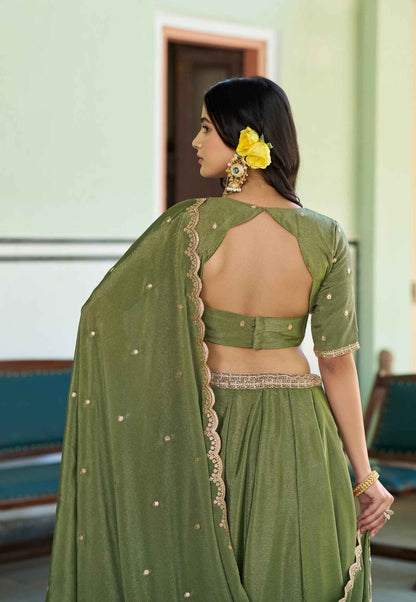 Pista Pure Soft Chinon Sequins &amp; Thread Embroidery Work Lehenga Choli