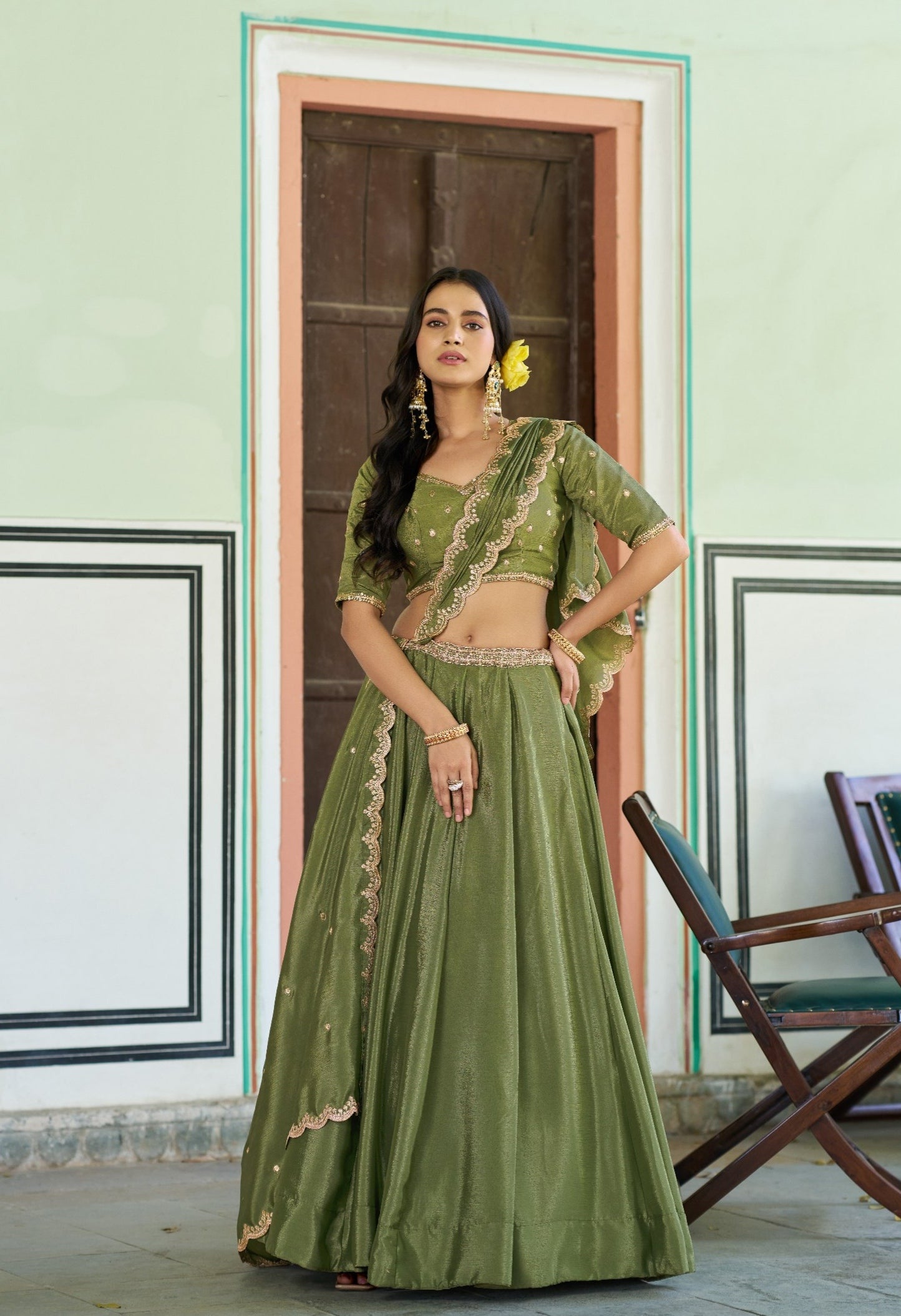 Pista Pure Soft Chinon Sequins &amp; Thread Embroidery Work Lehenga Choli