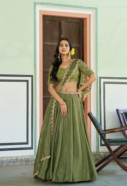 Pista Pure Soft Chinon Sequins &amp; Thread Embroidery Work Lehenga Choli