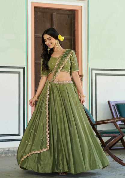 Pista Pure Soft Chinon Sequins &amp; Thread Embroidery Work Lehenga Choli
