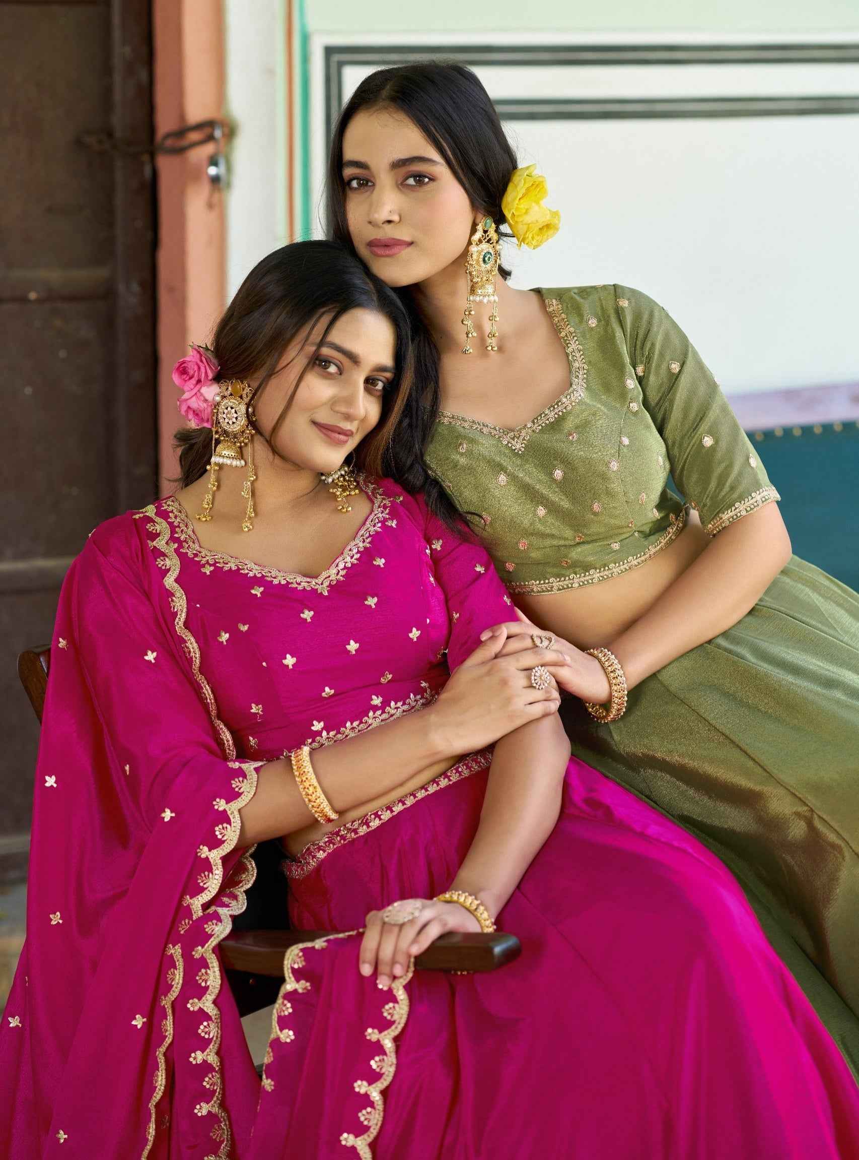 Pista Pure Soft Chinon Sequins &amp; Thread Embroidery Work Lehenga Choli