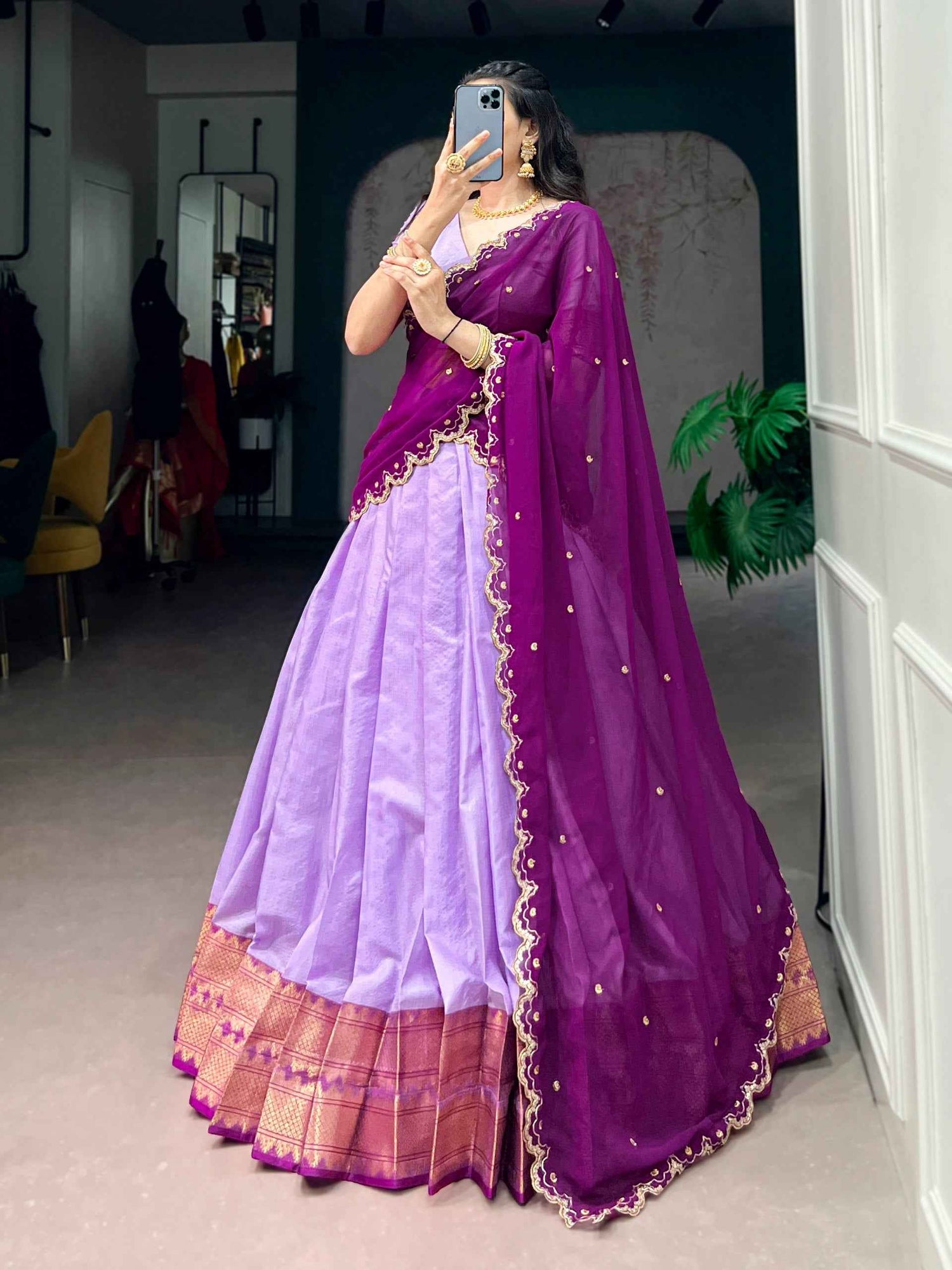 Lavender Pure Soft Cotton Silk Zari Weaving Work Paithani Lehenga Choli