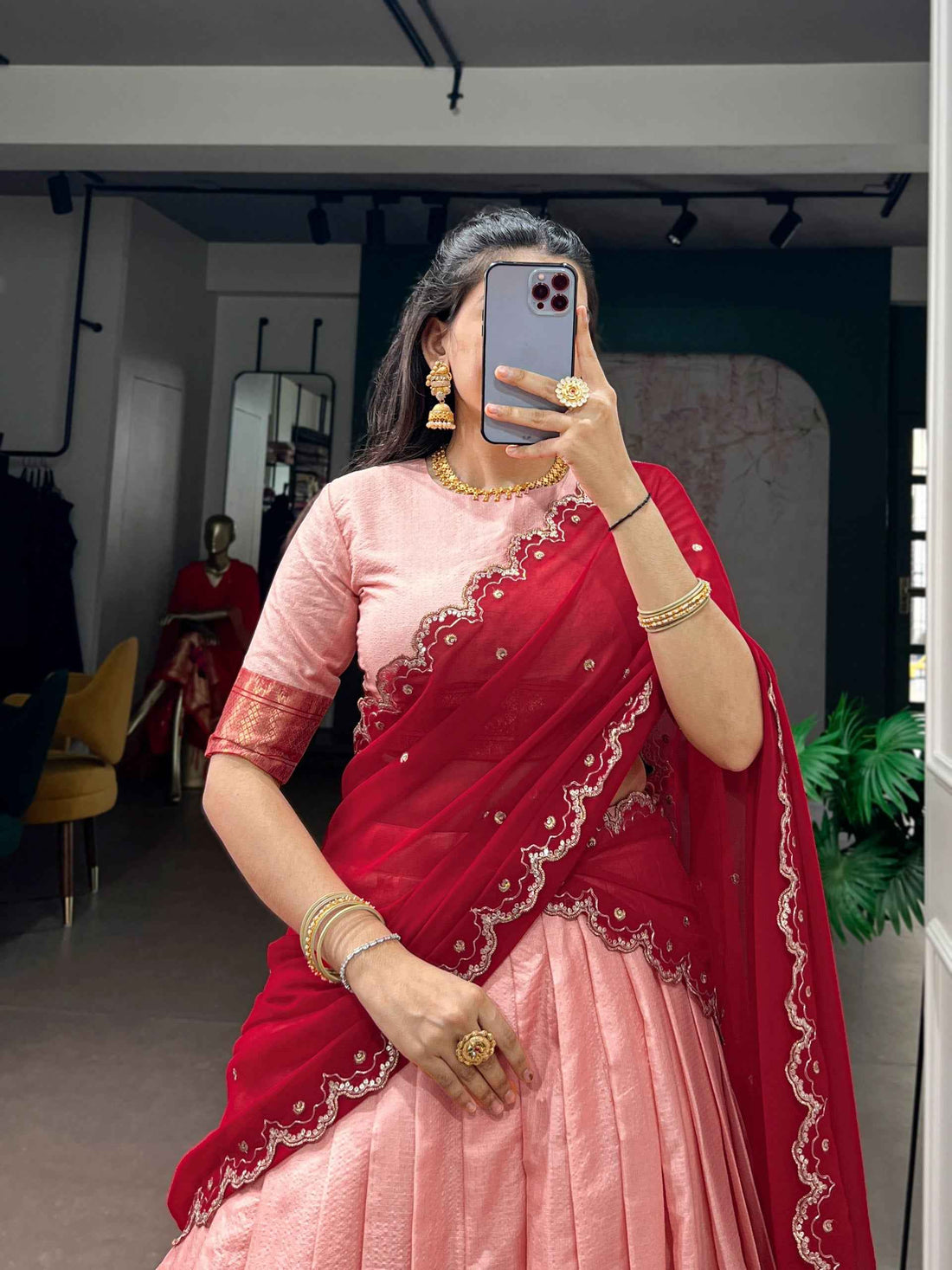 Peach Pure Soft Cotton Silk Zari Weaving Work Paithani Lehenga Choli