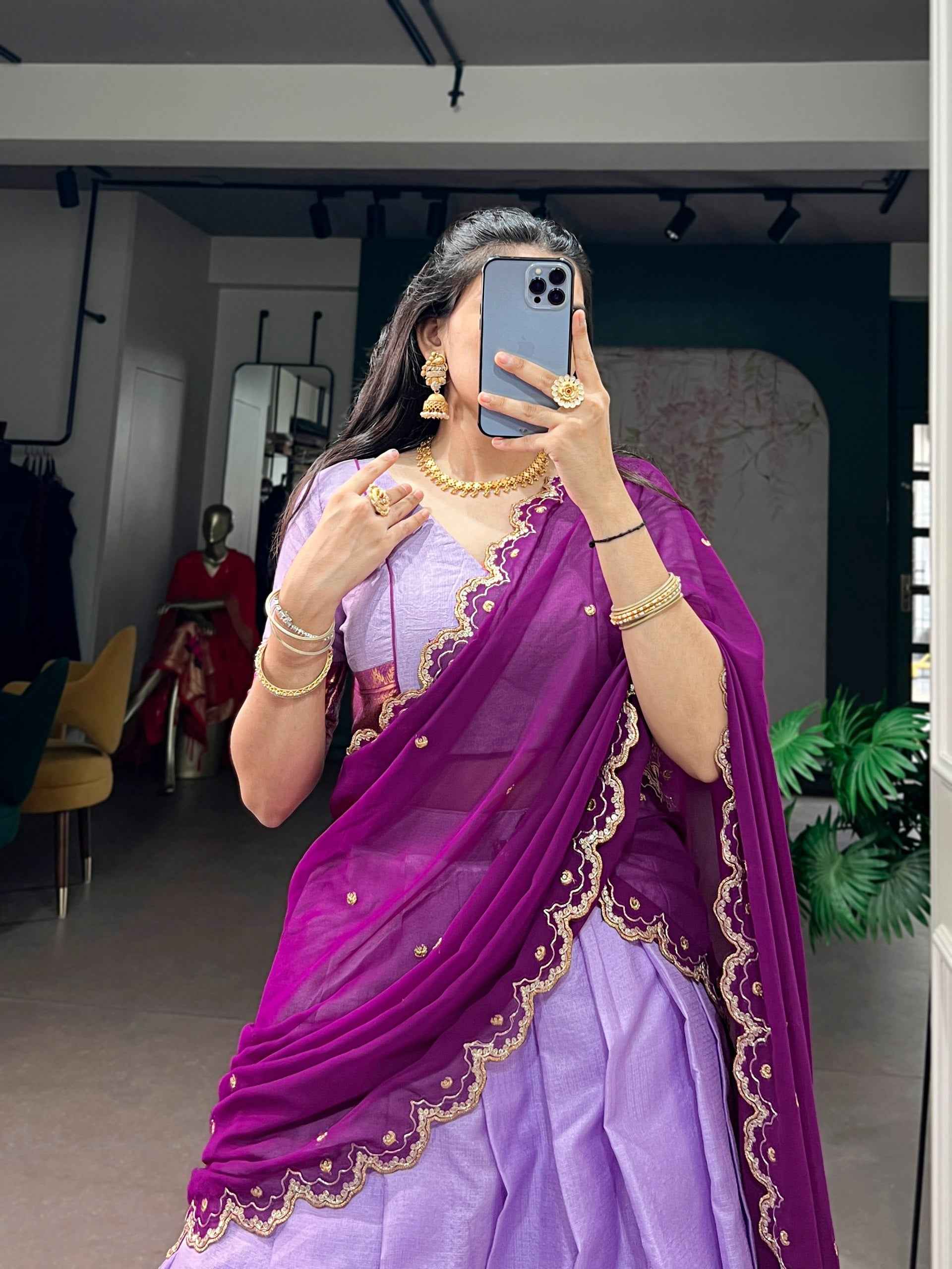 Lavender Pure Soft Cotton Silk Zari Weaving Work Paithani Lehenga Choli