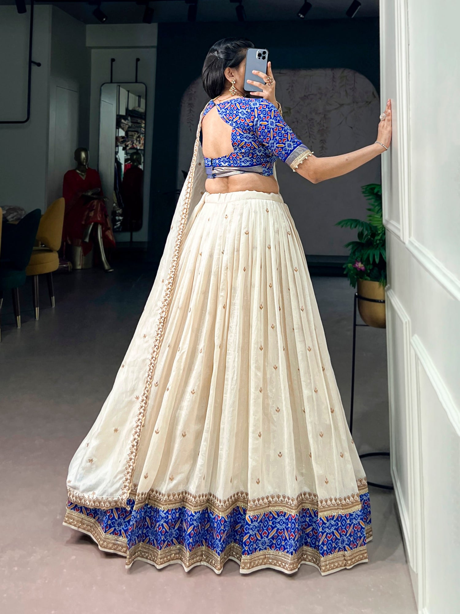 Off White Pure Soft Vichitra Silk Sequins &amp; Thread Embroidery Work Lehenga Choli
