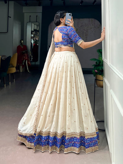 Off White Pure Soft Vichitra Silk Sequins &amp; Thread Embroidery Work Lehenga Choli