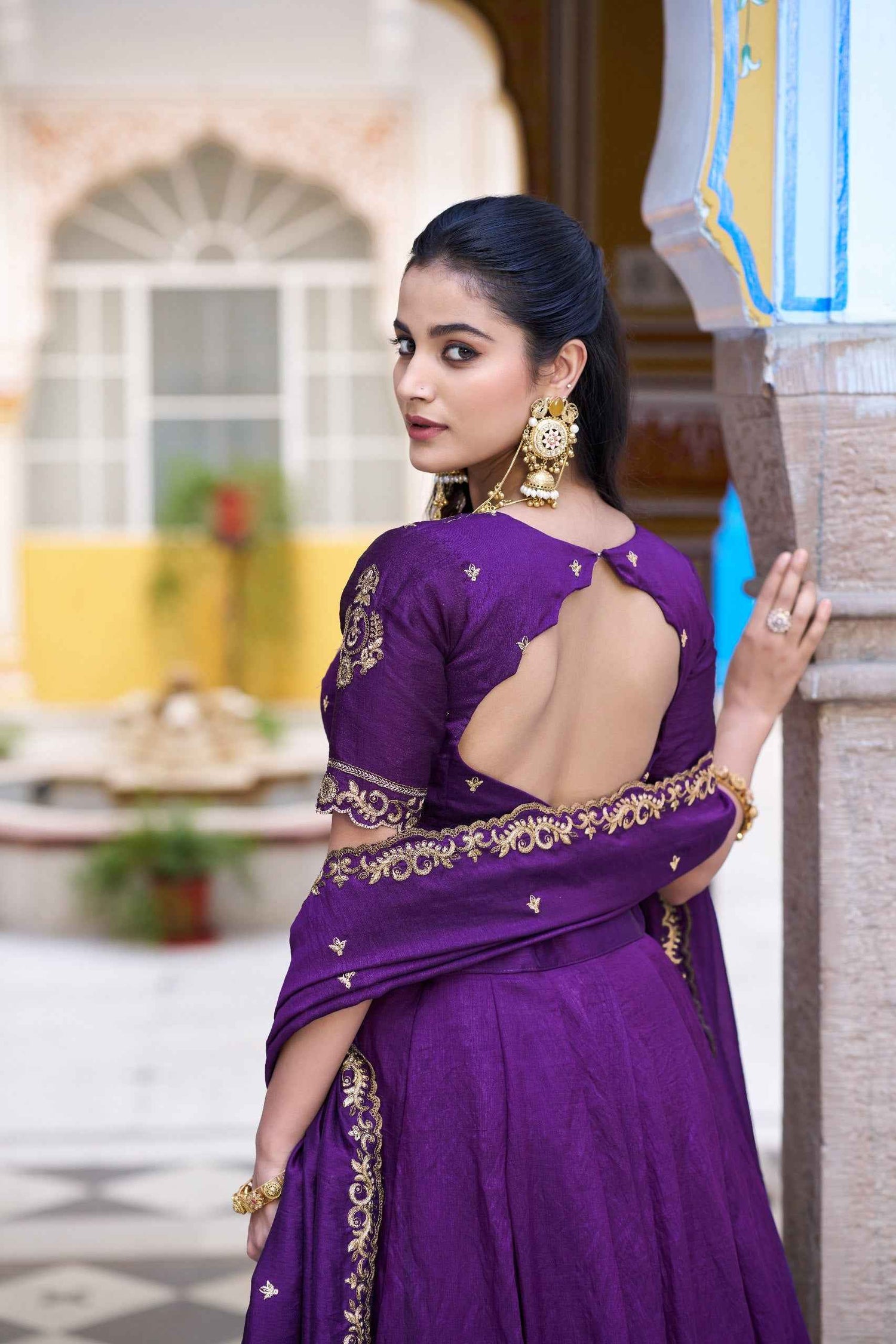 Purple Pure Soft NC Silk Plain Work Lehenga Choli
