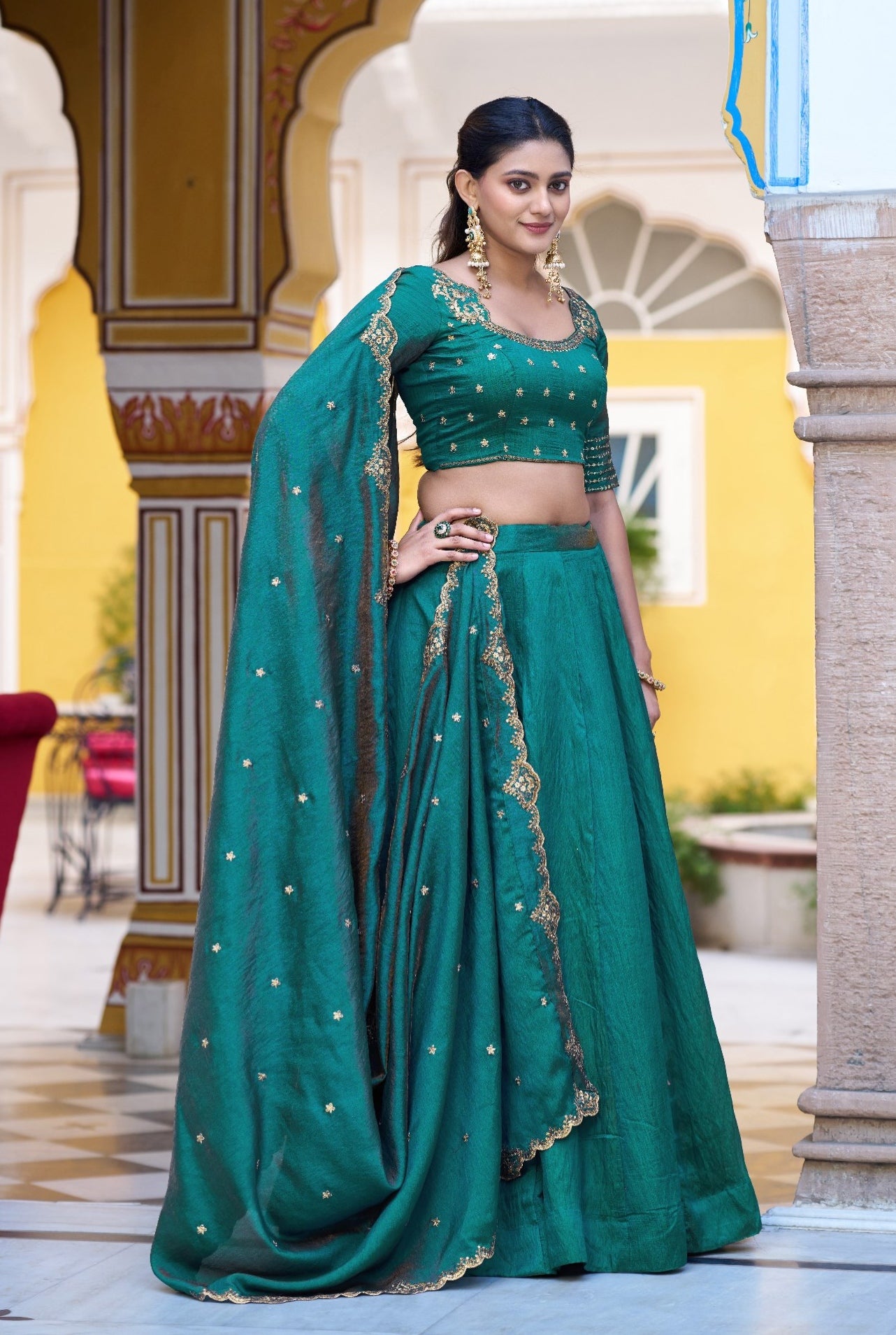 Peacock Pure Soft NC Silk Plain Work Lehenga Choli