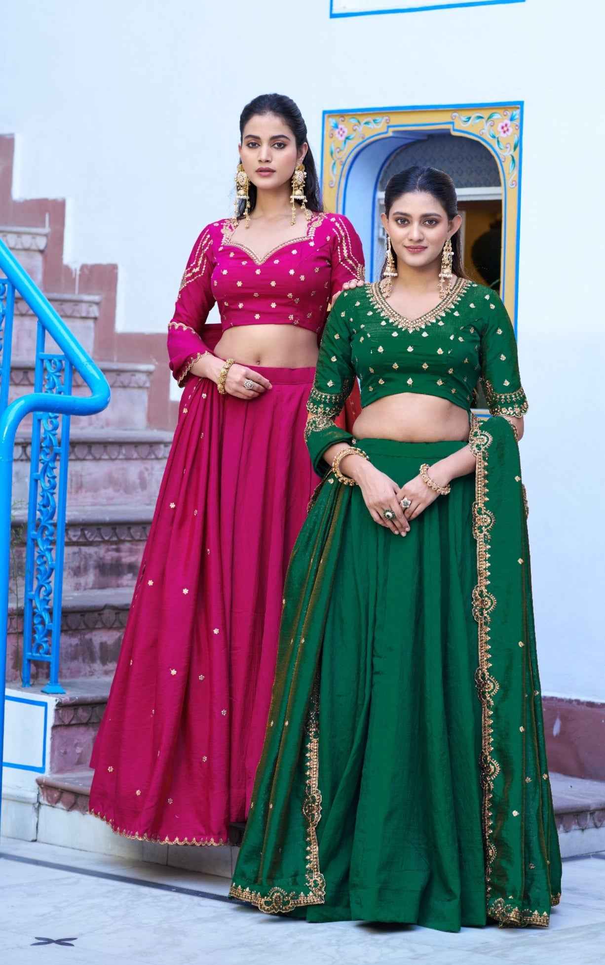 Pink Pure Soft NC Silk Plain Work Lehenga Choli