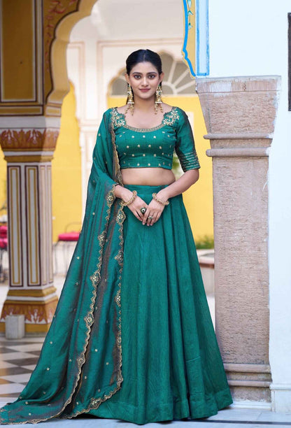 Peacock Pure Soft NC Silk Plain Work Lehenga Choli