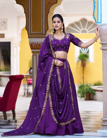 Purple Pure Soft NC Silk Plain Work Lehenga Choli