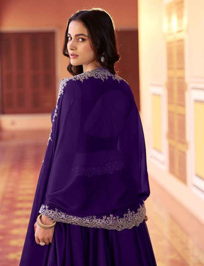 Purple Pure Rangoli Silk Tube Beads with Sequence Thread Embroidery Work Lehenga Choli