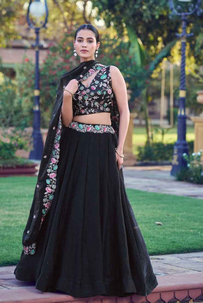 Black Pure Frendy Silk Sequins and Thread Embroidery Work Lehenga Choli