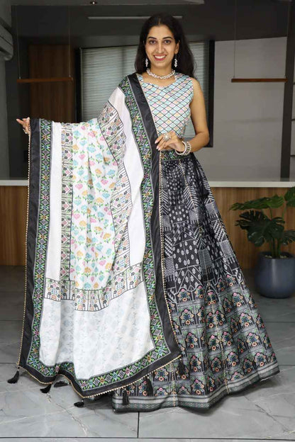 Black Pure Art Silk Printed With Gota Patti Work Lehenga Choli