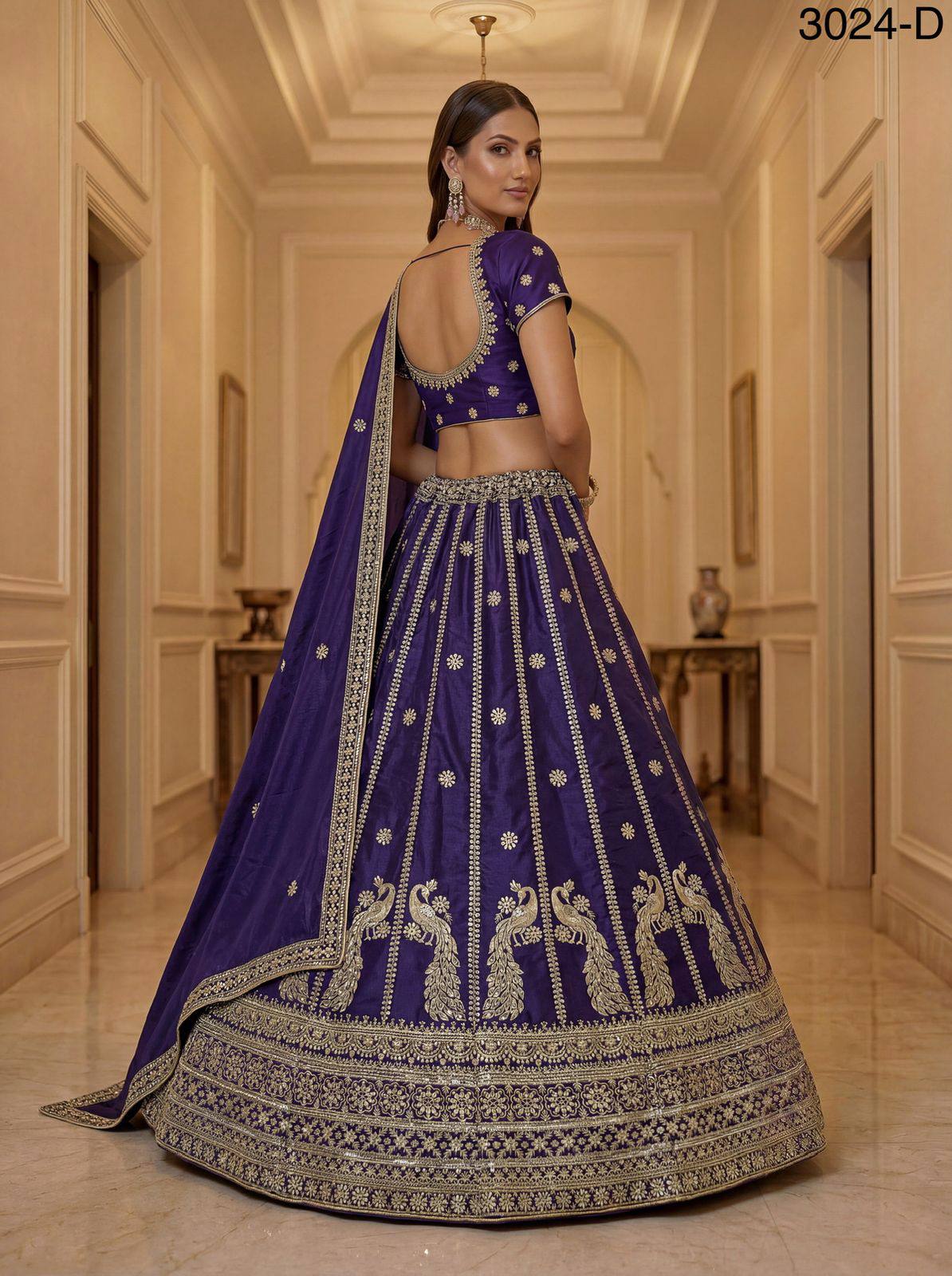 Indigo Pure Soft Silk Heavy Sequins Zari Embroidery Thread Work Lehenga Choli