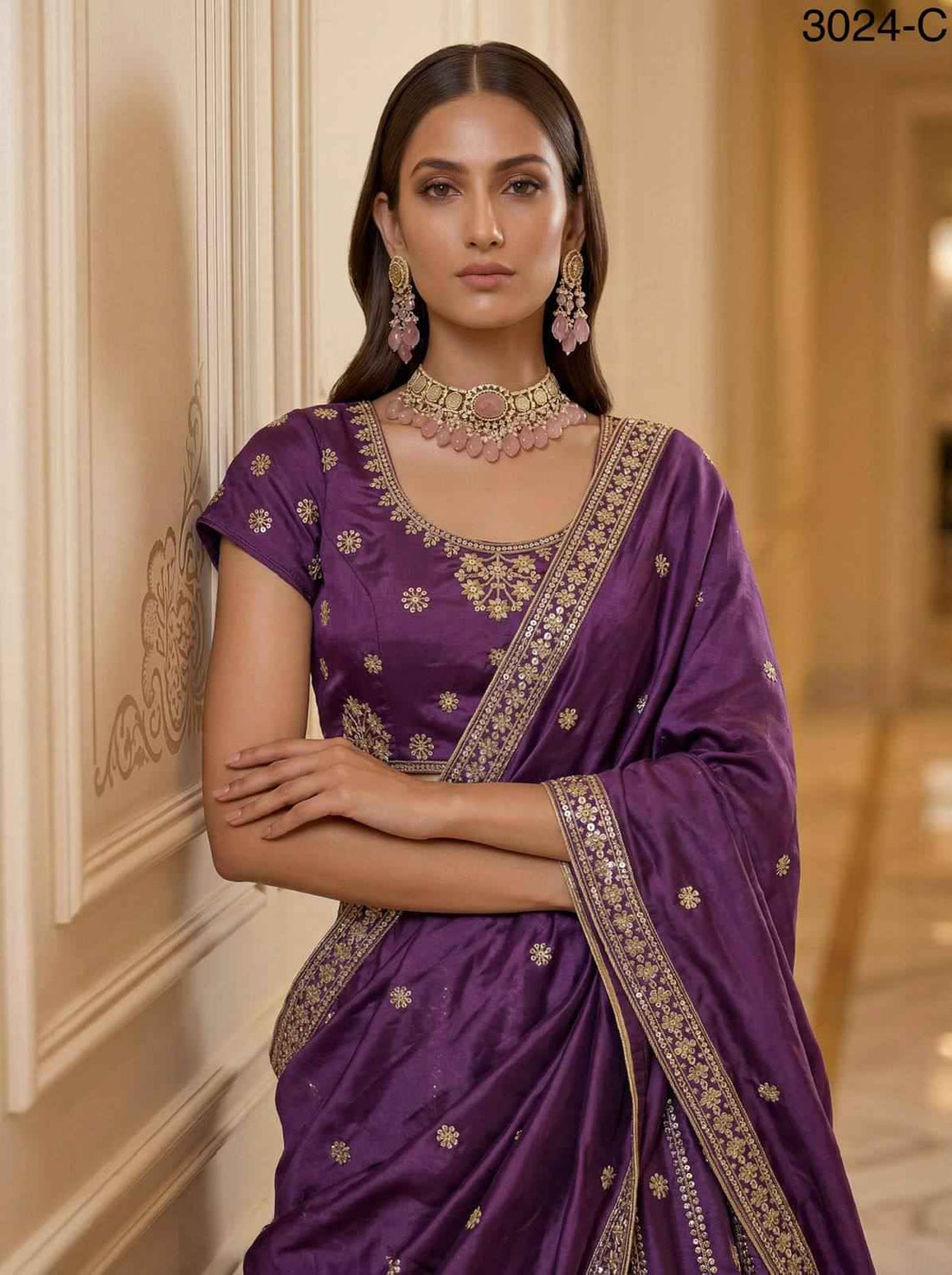Purple Pure Soft Silk Heavy Sequins Zari Embroidery Thread Work Lehenga Choli