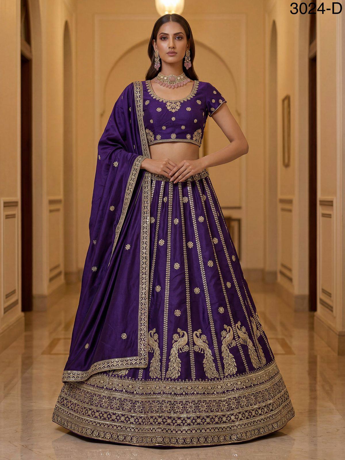 Indigo Pure Soft Silk Heavy Sequins Zari Embroidery Thread Work Lehenga Choli