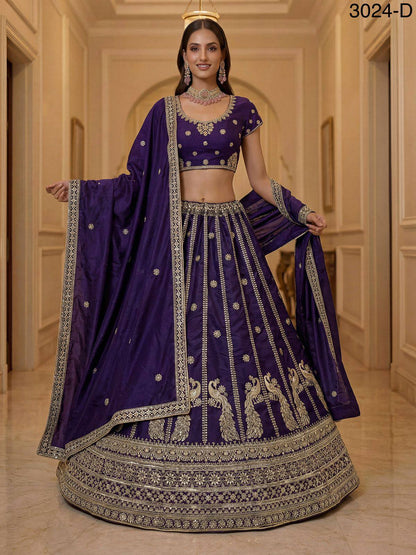 Indigo Pure Soft Silk Heavy Sequins Zari Embroidery Thread Work Lehenga Choli
