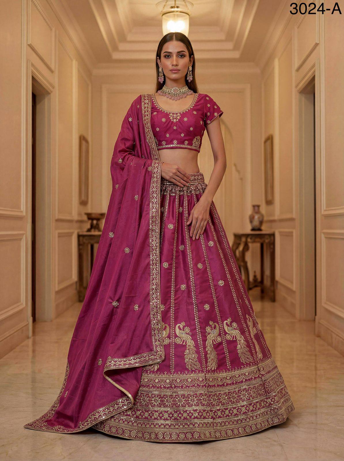 Pink Pure Soft Silk Heavy Sequins Zari Embroidery Thread Work Lehenga Choli