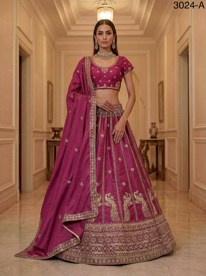 Pink Pure Soft Silk Heavy Sequins Zari Embroidery Thread Work Lehenga Choli