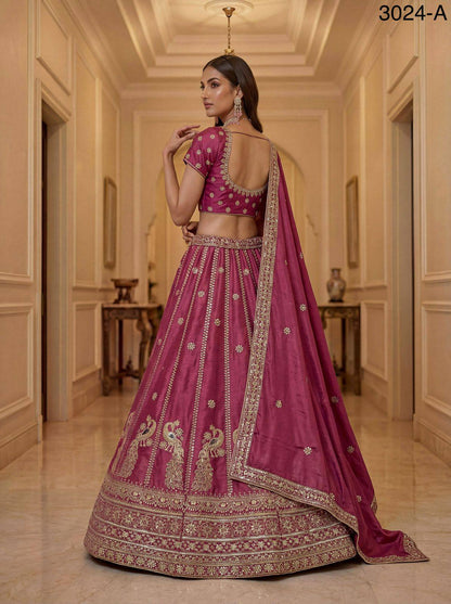 Pink Pure Soft Silk Heavy Sequins Zari Embroidery Thread Work Lehenga Choli