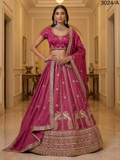 Pink Pure Soft Silk Heavy Sequins Zari Embroidery Thread Work Lehenga Choli