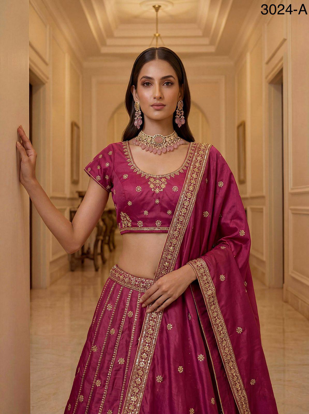 Pink Pure Soft Silk Heavy Sequins Zari Embroidery Thread Work Lehenga Choli