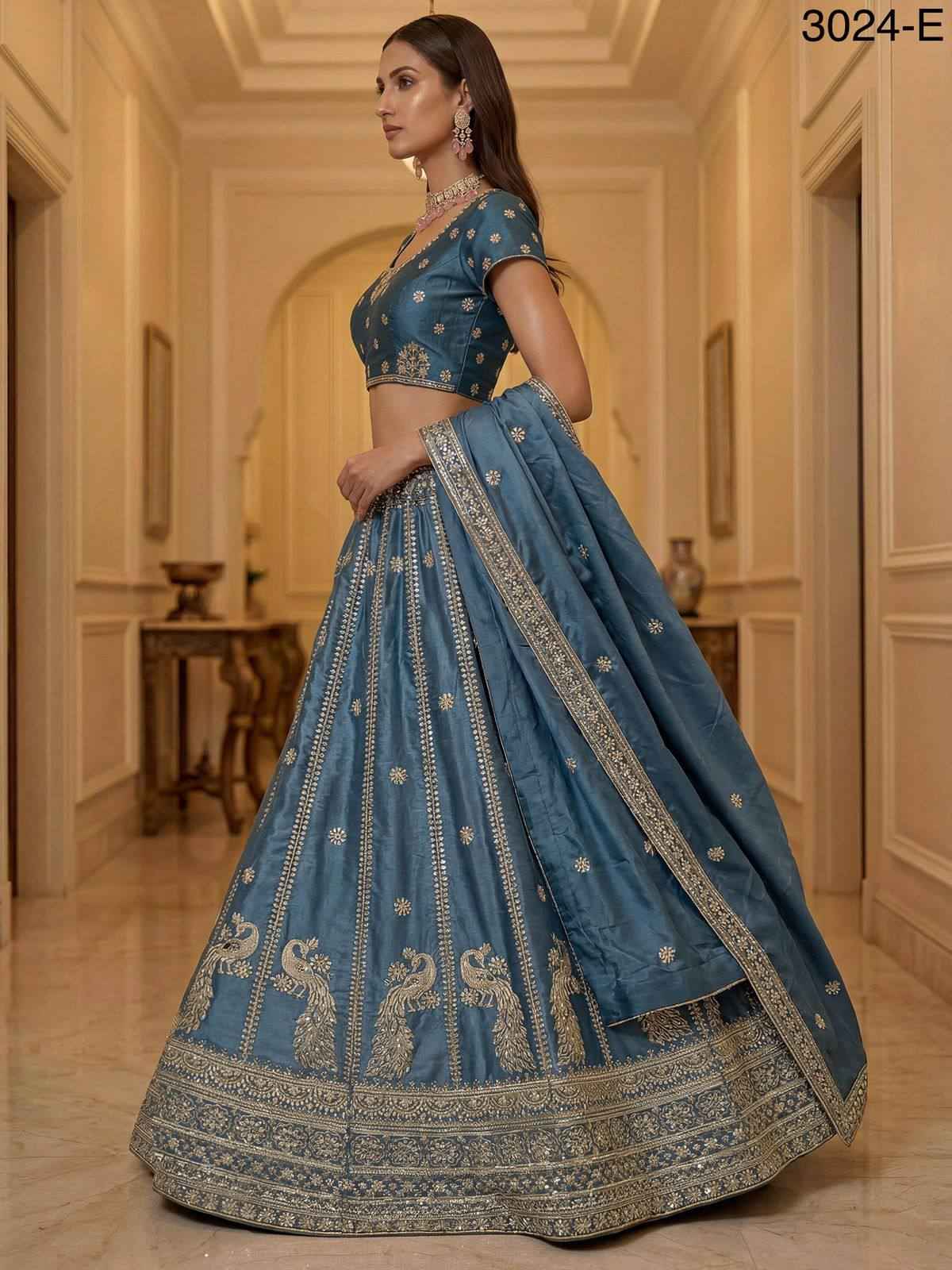 Firozi Pure Soft Silk Heavy Sequins Zari Embroidery Thread Work Lehenga Choli