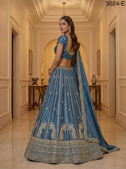 Firozi Pure Soft Silk Heavy Sequins Zari Embroidery Thread Work Lehenga Choli