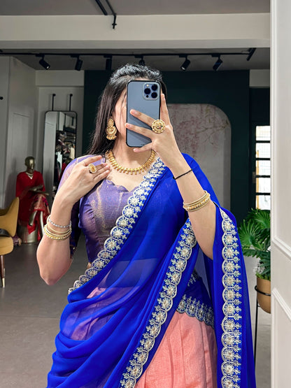 Peach Pure Soft Kanchipuram Zari Weaving Work Paithani Lehenga Choli