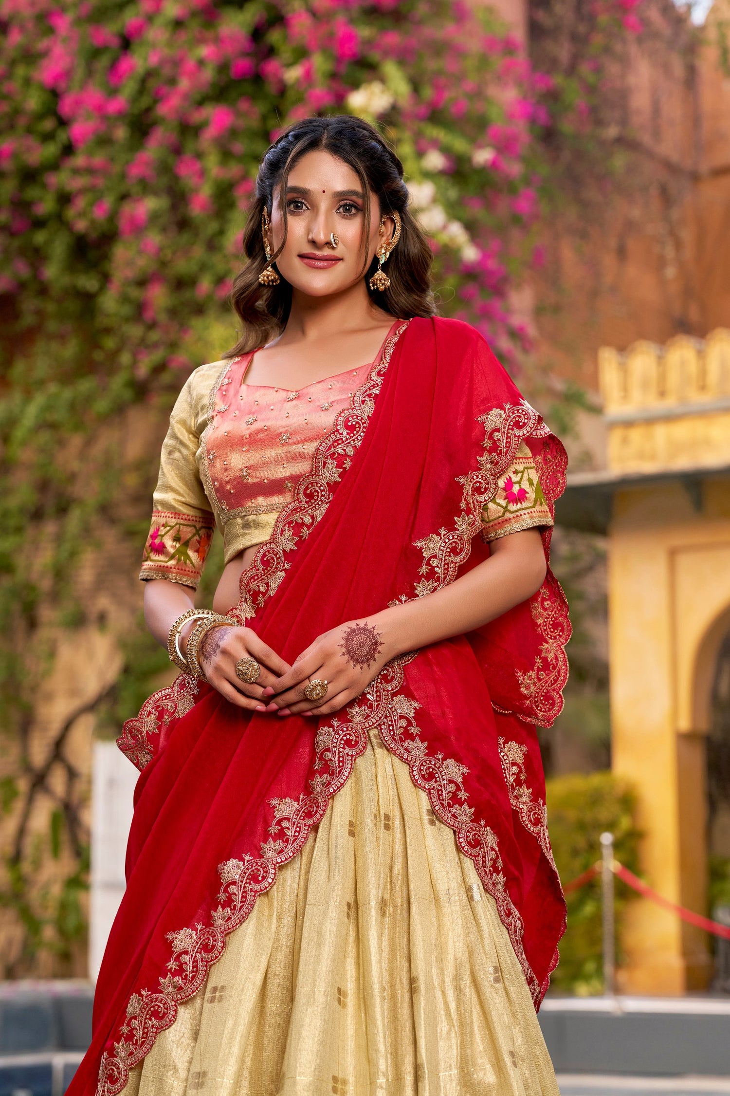 Yellow Pure Soft Slub Kota Zari Weaving Paithani Work Paithani Lehenga Choli
