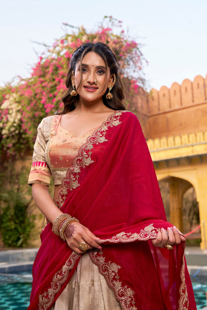 Off-white Pure Soft Slub Kota Zari Weaving Paithani Work Paithani Lehenga Choli