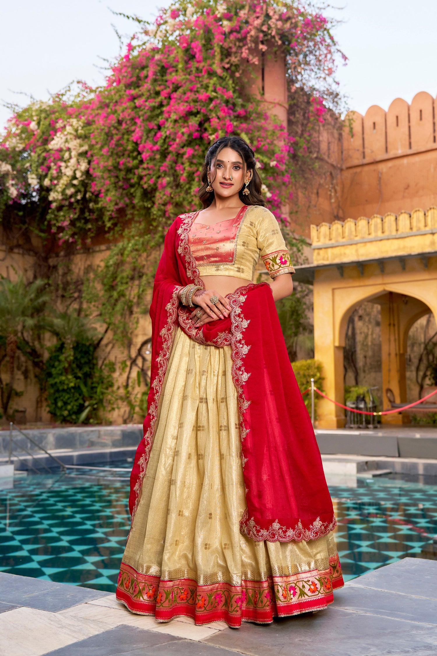 Yellow Pure Soft Slub Kota Zari Weaving Paithani Work Paithani Lehenga Choli